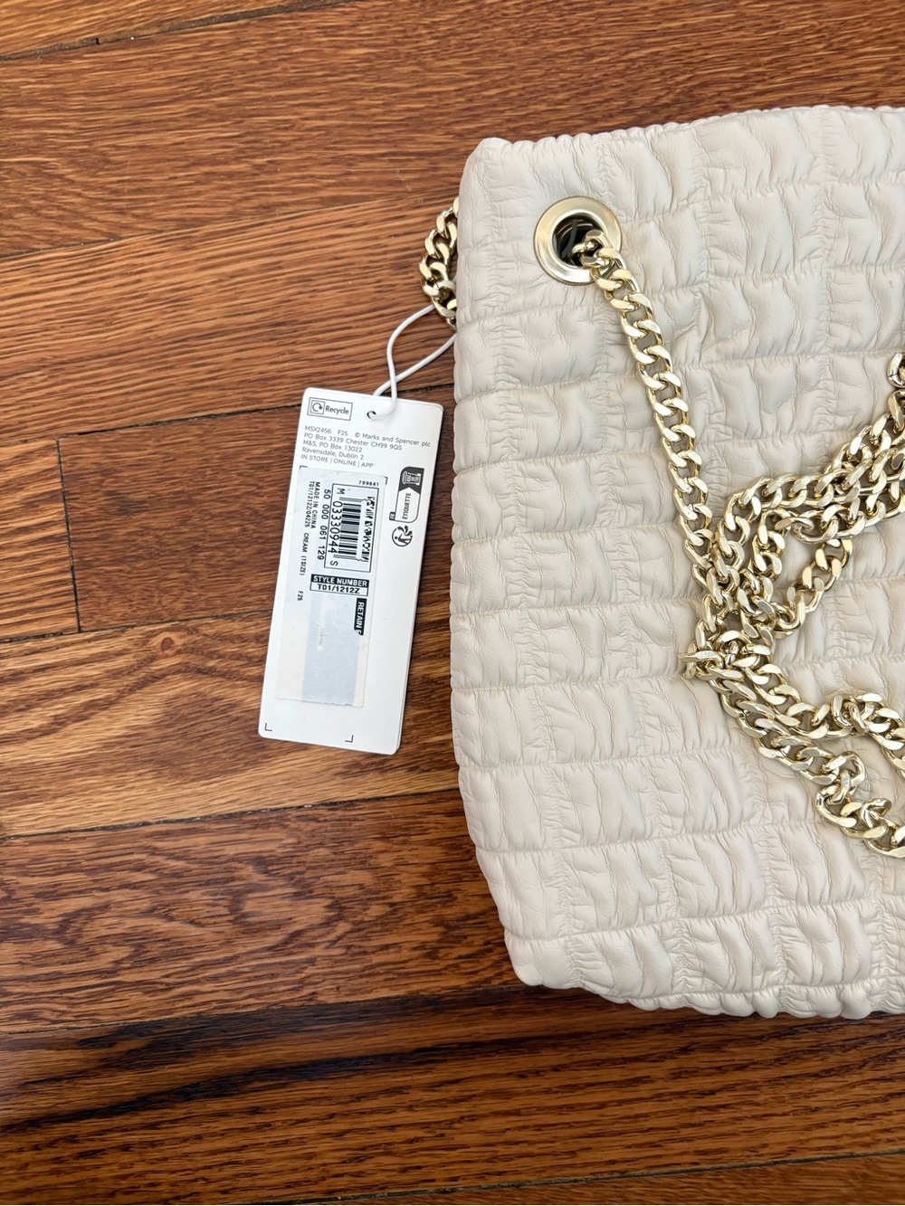 Marks and Spencer NWT Cream Quilted Chain-Handle Women’s Bag